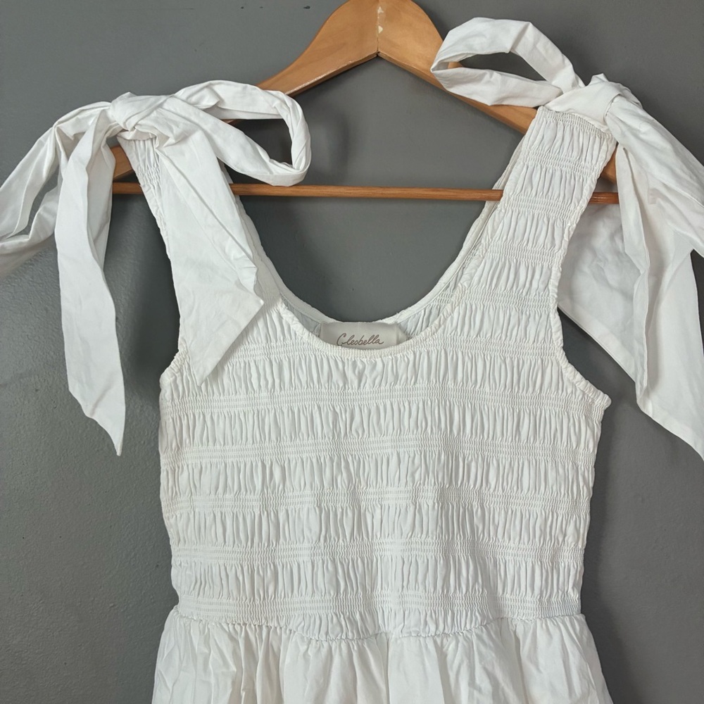 CLEOBELLA Kaiya Ruffle Tea Dress Smocked White Tiered Bow Coquette Cottagecore S - Picture 5 of 14